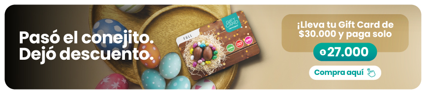 Descuento de Pascua en Gift Card, lleva $30.000 y paga $27.000 para huevitos de chocolate