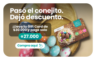 Descuento de Pascua en Gift Card, lleva $30.000 y paga $27.000 para huevitos de chocolate